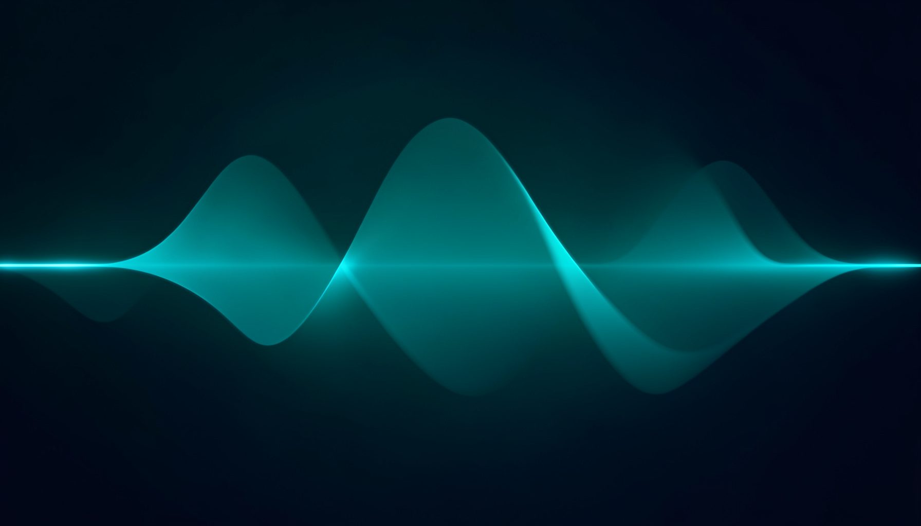 Abstract dark teal and navy gradient with soft cyan highlights, suggesting a digital audio interface with smooth rounded waveforms